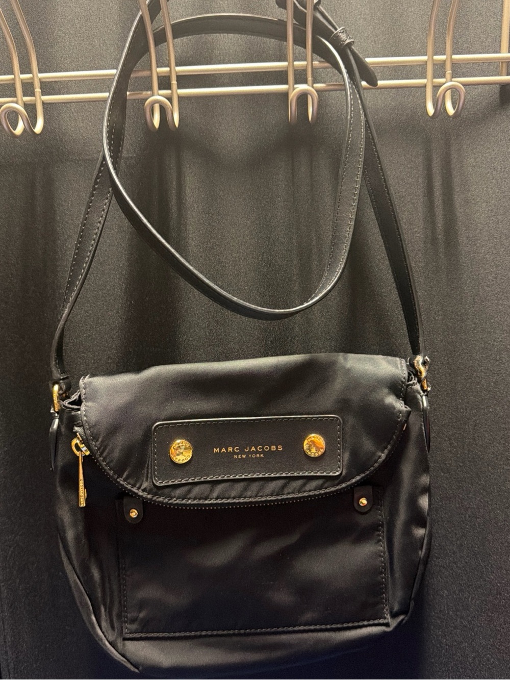 Marc Jacobs Black Nylon Crossbody Bag with Gold Accents